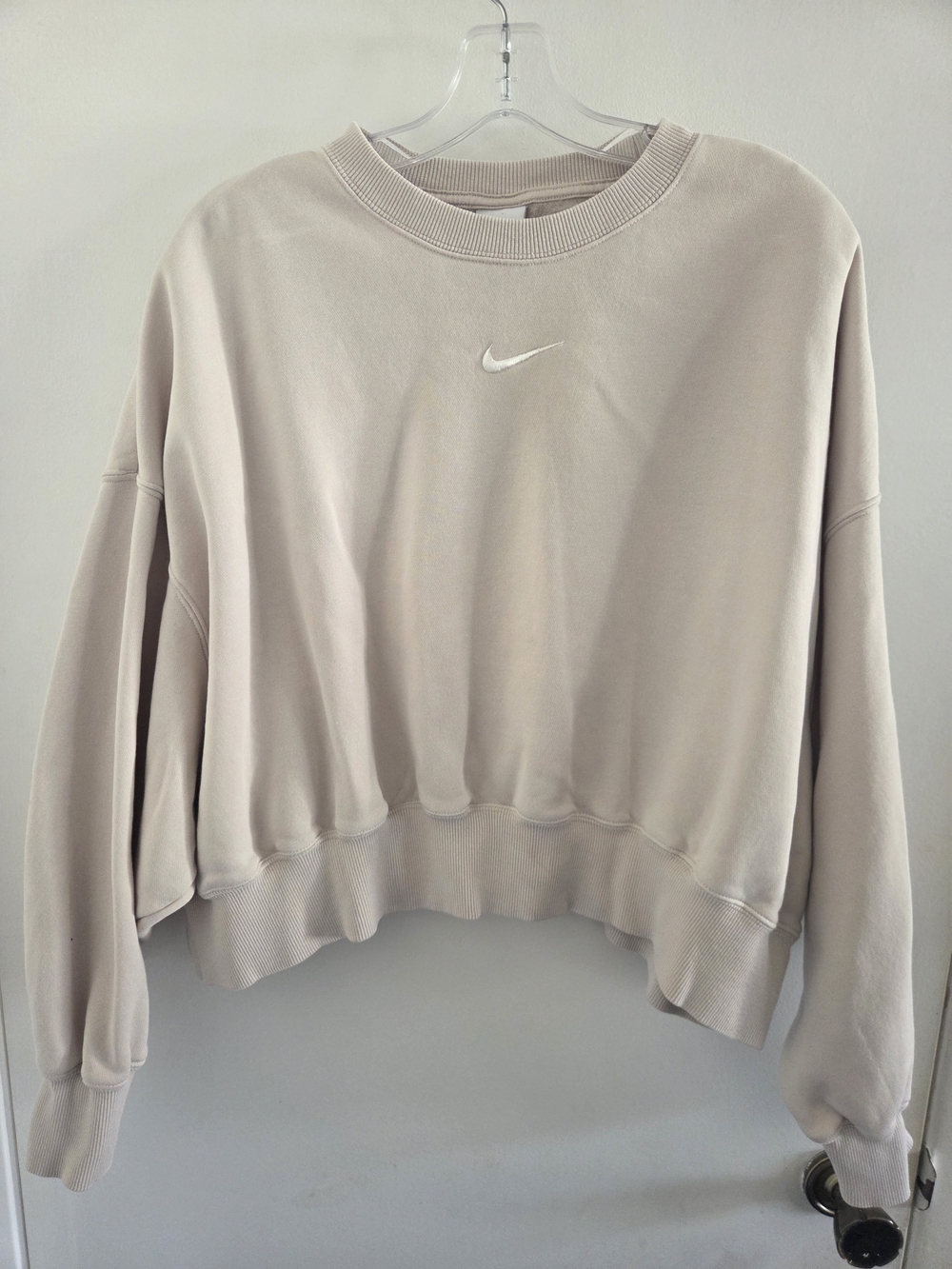 Nike Women's Beige Crewneck Sweatshirt with White Swoosh